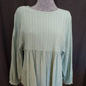 RODE (Anthropologie) | Mint Green Ruched Peplum Blouse